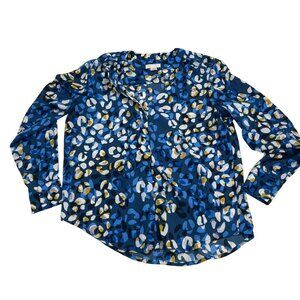 Finn & Grace Women's‎ Blue Blouse Sz Small Long Sleeves Leopard Print